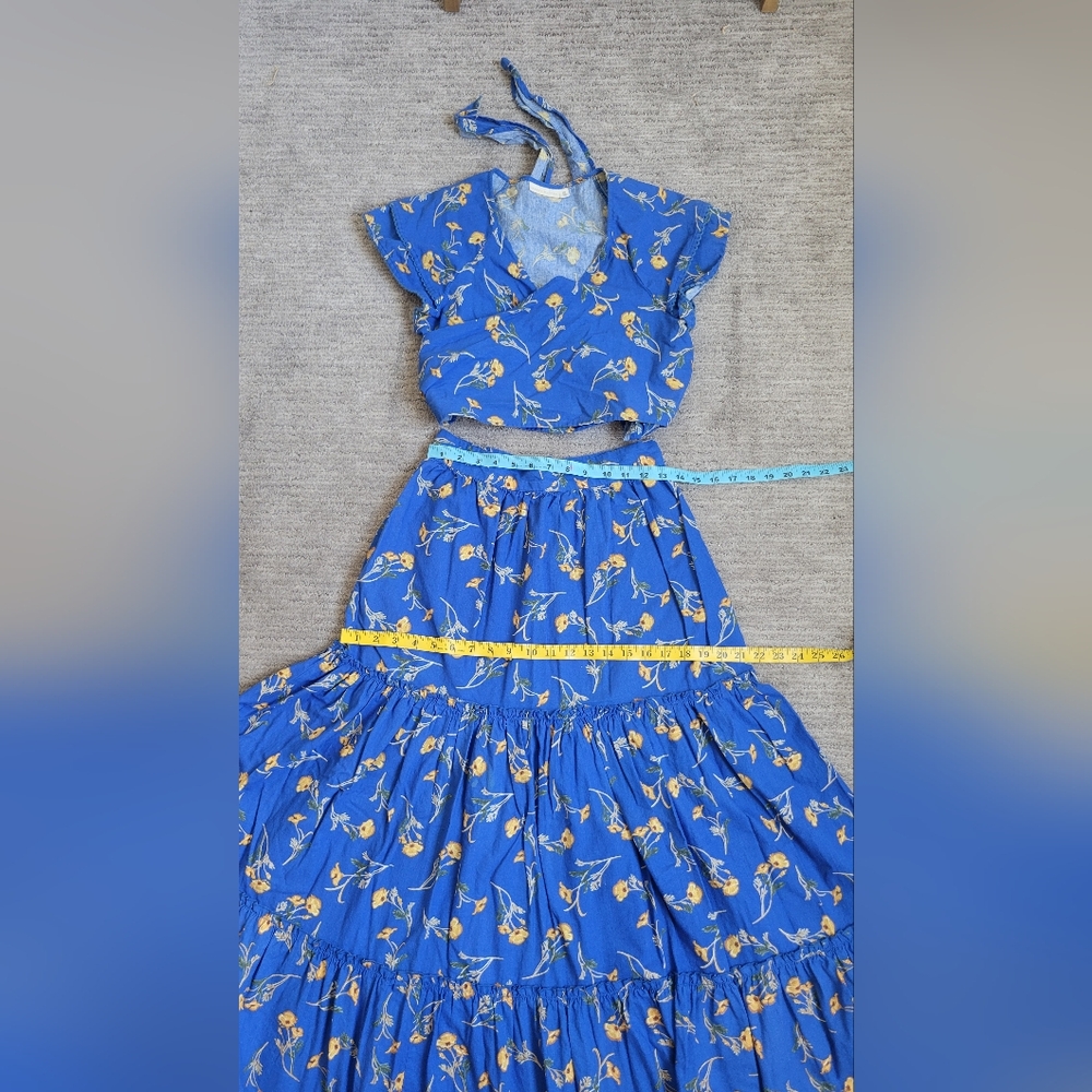 100 % COTTON made In INDIA Blue Floral Tiered Maxi Skirt - Picture 2 of 7